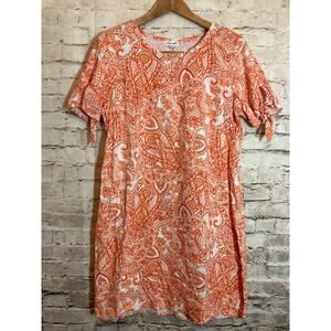 Chloe + Rene Linen Dress Womens Large Orange Paisley Beachy Lightweight